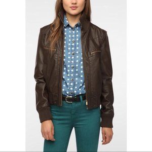 BDG Urban Outfitters Brown Vegan Faux Leather Bomber Jacket Size S